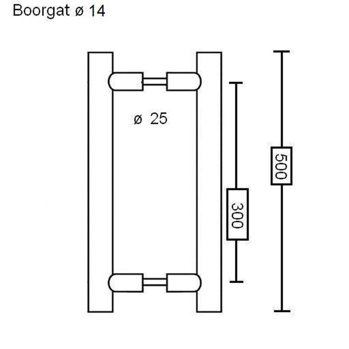 T-Greep Paarsgewijs Ø25 500mm - Mat Zwart