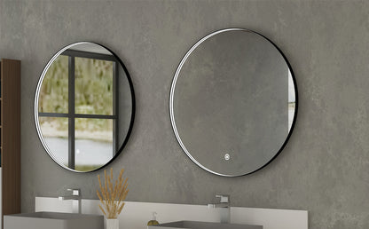 Ronde spiegel met zwart frame, met direct LED verlichting en verwarming, 600mm